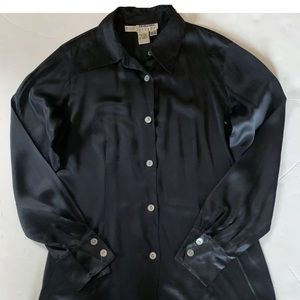 Silk Black Button Collar Shirt With Pearl Buttons
